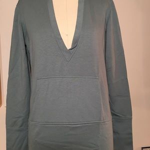 Super deep cleavage hoodie sweatshirt, aqua green
